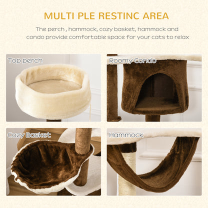 60-inch Cat Tree, Cat Bed, House &amp; Toys - Brown &amp; Beige