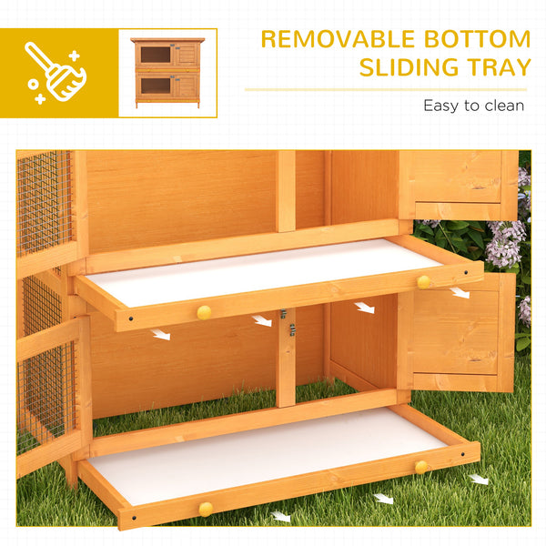 2-level wooden hutch with pull-out tray and opening lid