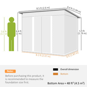 Abri de jardin en métal 6' x 8,5', rangement d'outils utilitaires, maison de jardin en acier, gris foncé