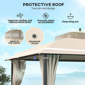 Gezebo d'extérieur  10' x 12', auvent de patio à double toit avec filet et rideaux