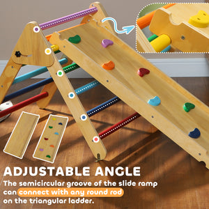Ensemble d'escalade 3 en 1 multicolore avec rampe pour tout-petits en bois naturel