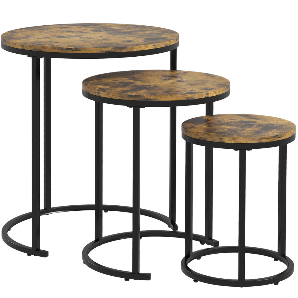 Lot de 3 tables basses gigognes, marron rustique