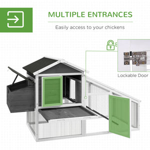 69" Wooden Chicken Coop with Run, Nesting Box, Tray, Grey