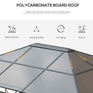 Gazebo de jardin 13' x 10' en polycarbonate rigide, avec cadre en aluminium et rideaux, gris foncé