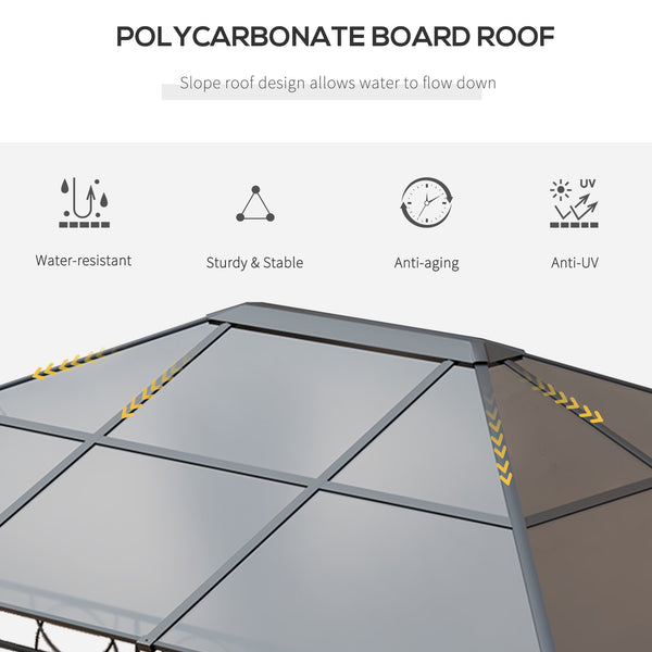 Gazebo de jardin 13' x 10' en polycarbonate rigide, avec cadre en aluminium et rideaux, gris foncé