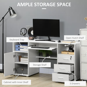 Bureau d'ordinateur avec plateau pour clavier et tiroirs, blanc
