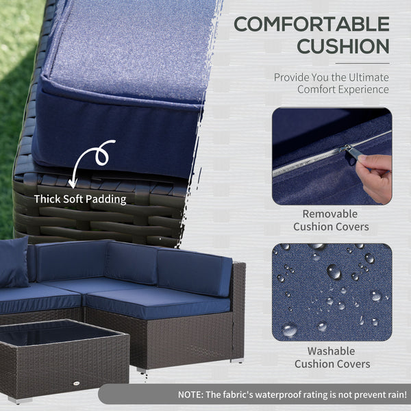 7-piece rattan patio furniture set, modular furniture, navy blue