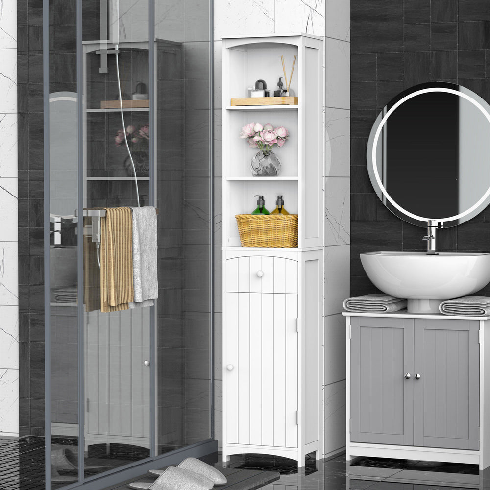 Armoire de rangement haute en bois pour salle de bain, Blanc