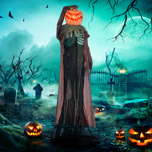 Décoration grandeur nature de 6 pieds, Crâne Citrouille Fantôme Extérieur Halloween, Activé par le Son et le Mouvement