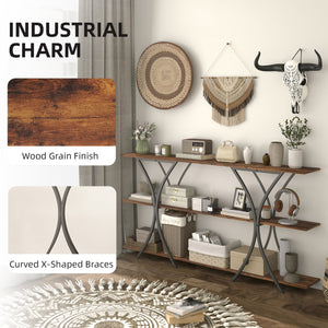 Industrial 3-tier entryway console with 2 storage shelves for living room or hallway, rustic brown