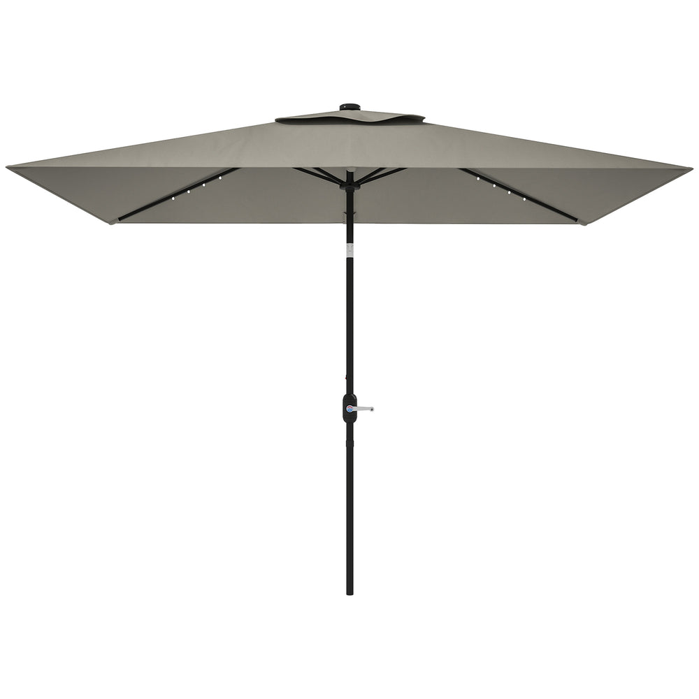 Parasol de 9,7 pieds avec 22 lumières solaires LED et fonction inclinable, gris clair