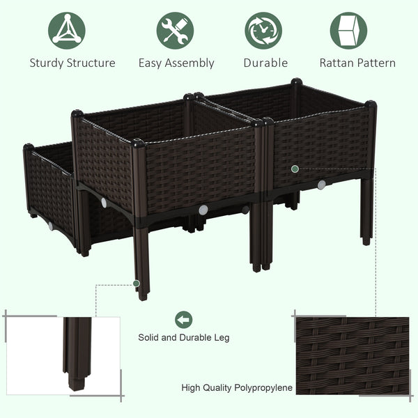 4-piece raised garden bed in PP, brown
