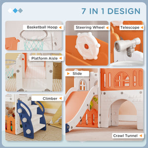 Toboggan 7 en 1 pour tout-petits avec panier de basket, structure d'escalade, télescope, tunnel et volant