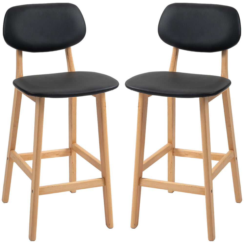 Set of 2 faux leather bar stools with solid wood legs
