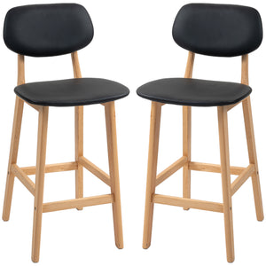 Set of 2 faux leather bar stools with solid wood legs