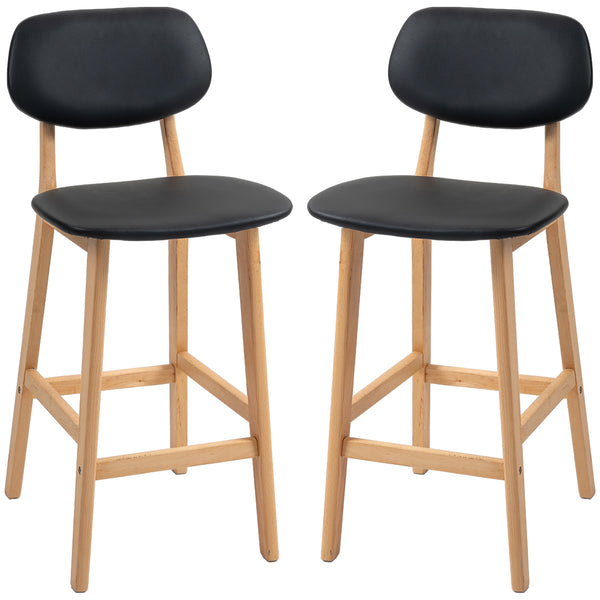 Set of 2 faux leather bar stools with solid wood legs