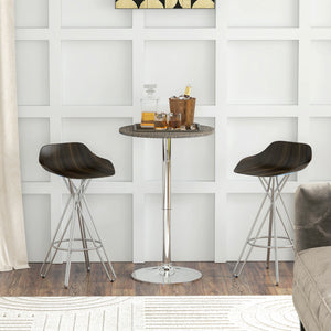 Table de bar réglable pour 2 personnes, ronde avec plateau en rotin synthétique et base en acier, marron