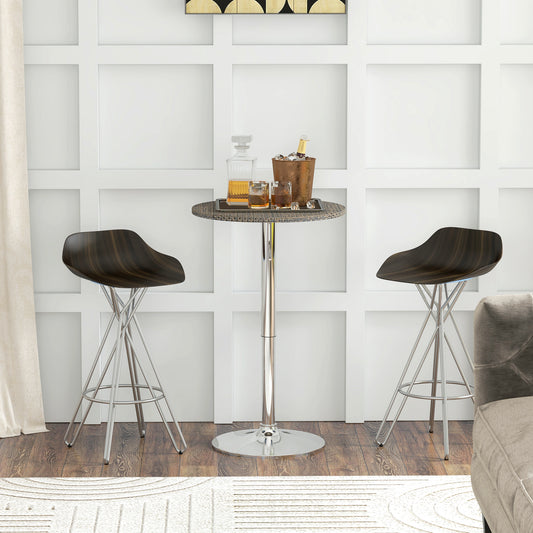 Table de bar réglable pour 2 personnes, ronde avec plateau en rotin synthétique et base en acier, marron