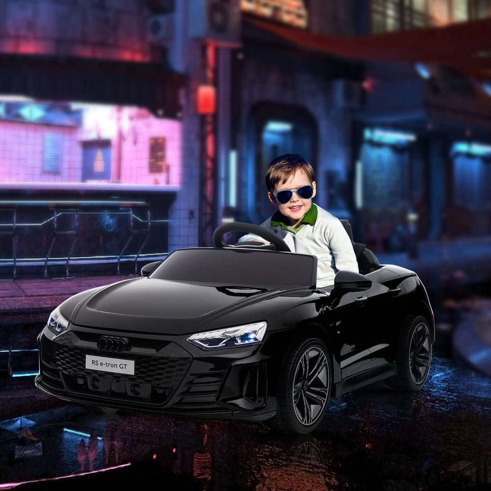 Voiture électrique 12 V pour enfants avec suspension, klaxon et vitesse maximale de 5 km/h, couleur noire

