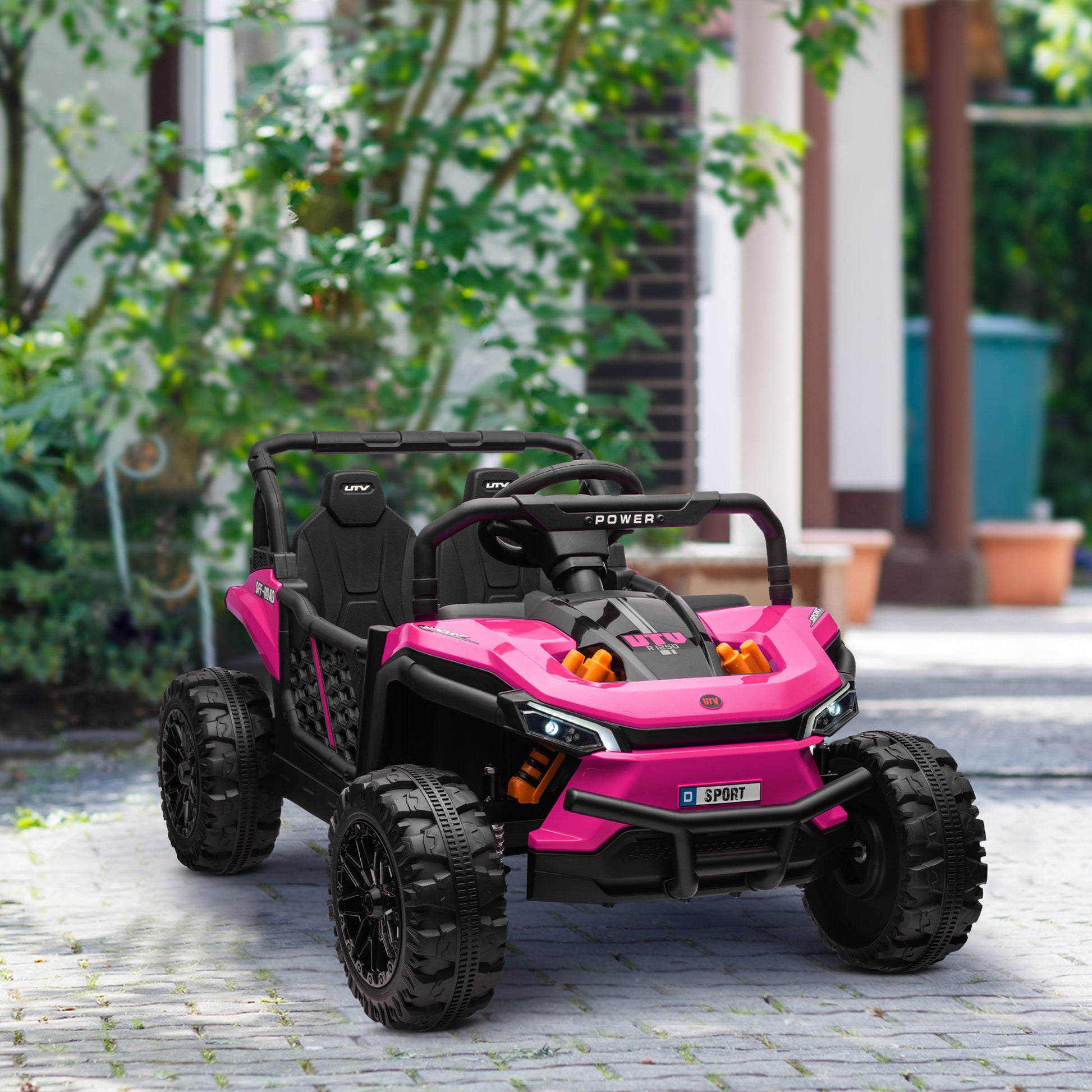Voiture électrique 12 V camion télécommandé pour enfants, avec suspension à ressorts, phares LED, 3 vitesses, couleur rose