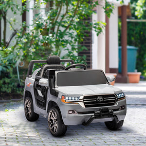 Voiture électrique 12 V Toyota Land Cruiser sous licence pour enfants, avec télécommande parentale, suspension à ressorts aux quatre roues, démarrage progressif et éclairage LED, couleur gris
