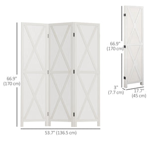 Cloison de séparation 3 panneaux style campagnard avec cadre en bois pliable, blanc
