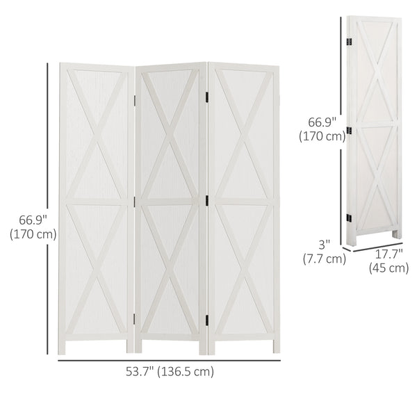 Cloison de séparation 3 panneaux style campagnard avec cadre en bois pliable, blanc