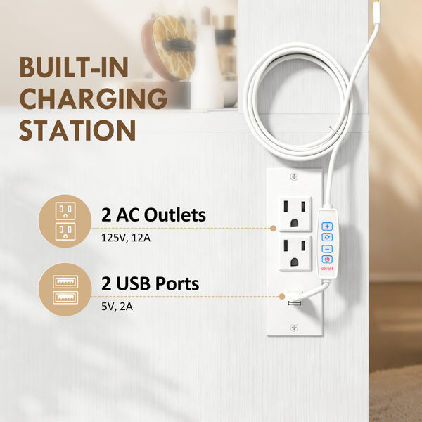 Coiffeuse avec 10 lumières LED à intensité variable et station de recharge, blanche