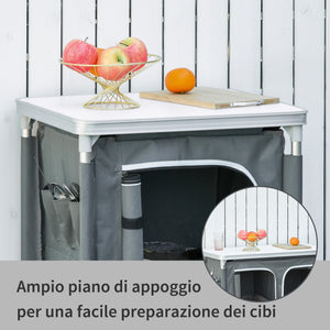 Station de cuisine de camping en aluminium avec placard à 2 étagères et sac de transport