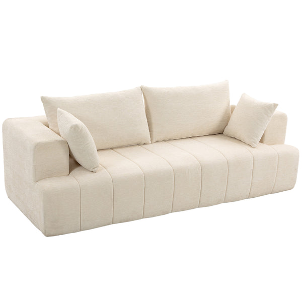 Canapé nuage en chenille sans os avec coussin à ressorts épais, assise large et profonde, larges accoudoirs, beige