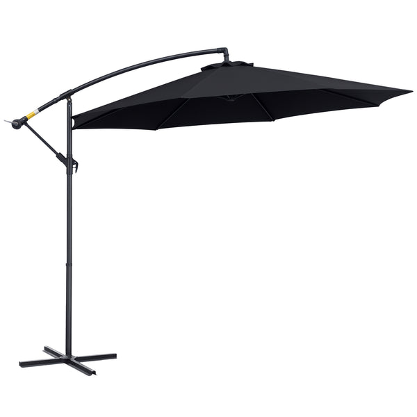 Parasol de terrasse Deluxe 3 m (10 pi) déporté avec manivelle et base en croix, noir