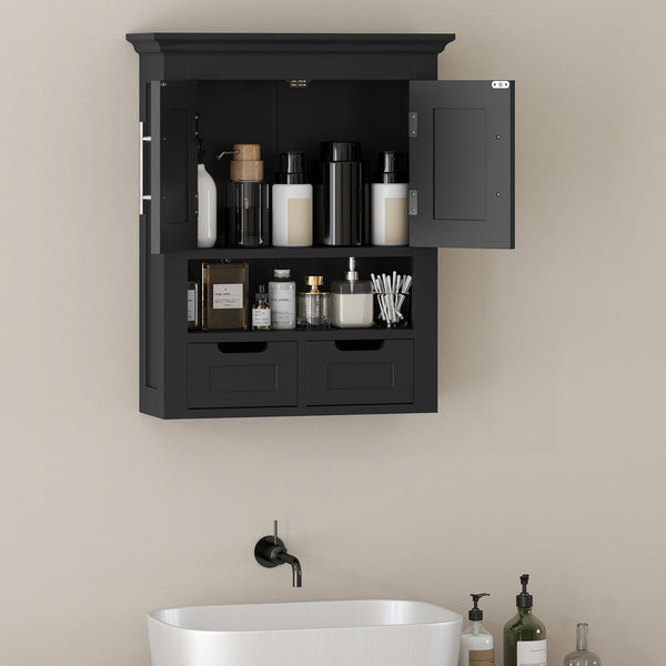 Wall-mounted bathroom cabinet with shelf, black