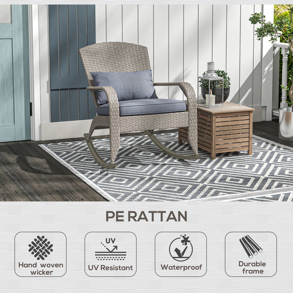 Chaise Adirondack à bascule d'extérieur en osier avec dossier haut, coussin d'assise, gris