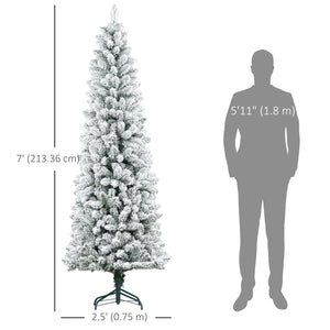 Sapin de Noël crayon de 7 pieds givré avec 687 branches et base en métal