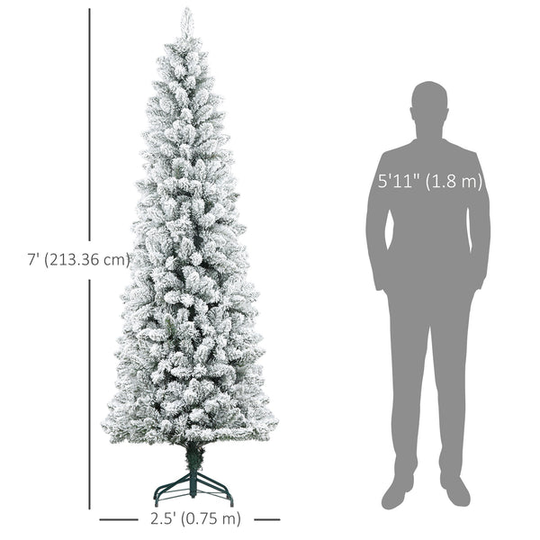 Sapin de Noël crayon de 7 pieds givré avec 687 branches et base en métal