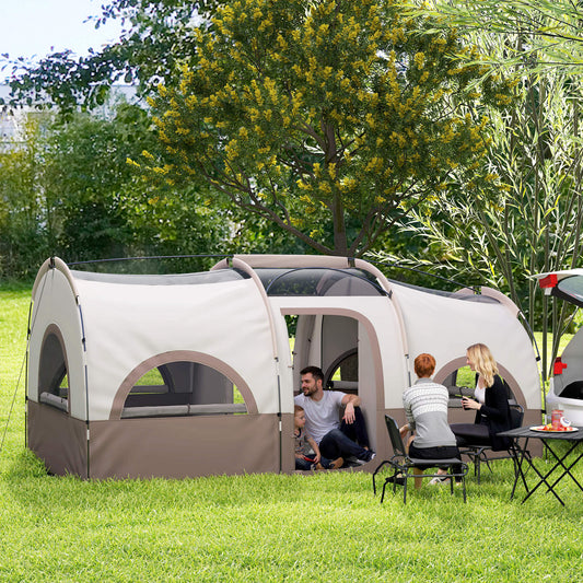 Outsunny 4-6 Person Camping Tent, 3 Room Cabin Tent, 3000mm Waterproof &amp; UPF 30+, with Sewn-in Groundsheet &amp; Carry Bag, Khaki