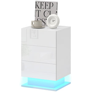 Table de chevet moderne avec éclairage LED RGB et 3 tiroirs – Blanc