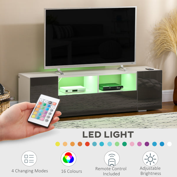 Meuble TV pour téléviseurs jusqu'à 60 pouces, avec éclairage LED, étagères et placards de rangement, gris
