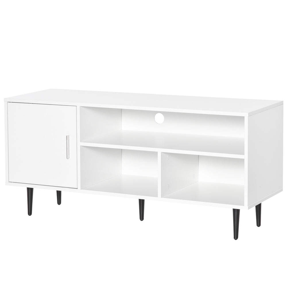 Meuble TV moderne pour téléviseurs jusqu'à 60 pouces avec étagère de rangement, blanc