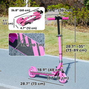 Scooter for children aged 3 to 8 years with light-up wheels, adjustable handlebars, rear brake and handbrake, pink