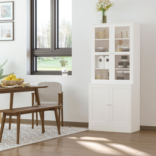 Bibliothèque avec portes, étagère haute avec 2 tablettes réglables, blanc