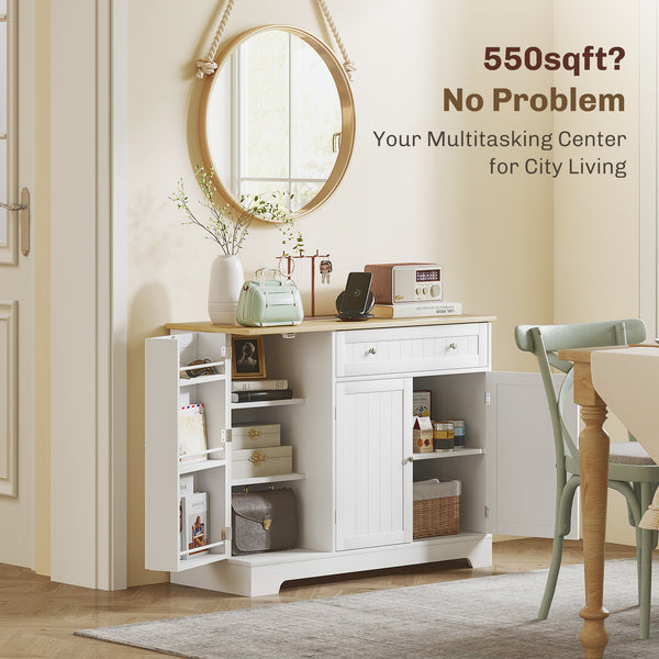 Buffet moderne avec tiroir, étagère réglable, 3 portes, pour salle à manger, blanc