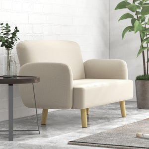 Canapé 2 places en tissu velours avec rembourrage et pieds en bois, blanc crème