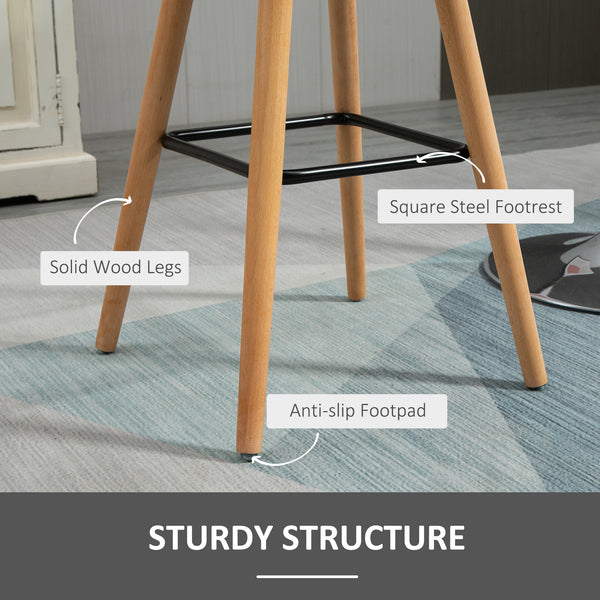 Set of 2 modern bar stools with solid wood legs, grey