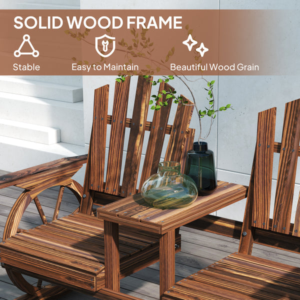 Two-seater outdoor wooden bench in the shape of a wagon wheel