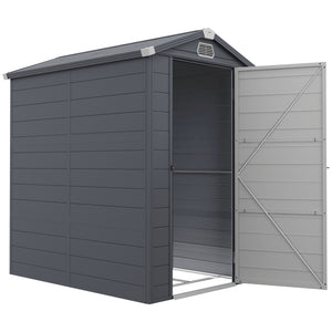 Abri de jardin en plastique avec porte à loquet, aérations, toit incliné, gris foncé