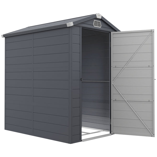 Abri de jardin en plastique avec porte à loquet, aérations, toit incliné, gris foncé
