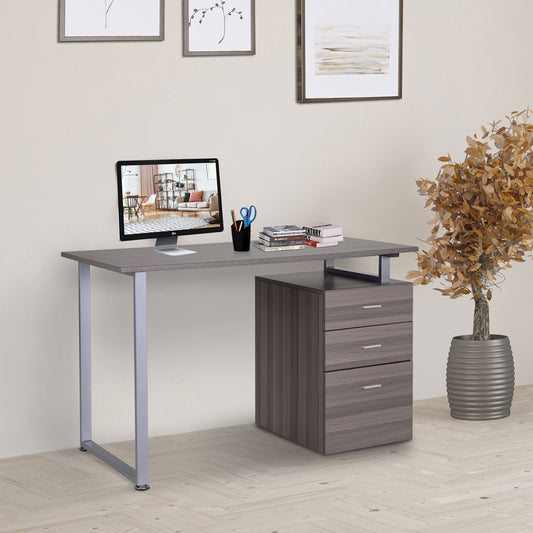 HOMCOM 47" L Computer Desk, Writing Table, Workstation with Multi-Purpose Reversible Filing Drawers, Metal Frame, Home Office Furniture, Gray Wood Grain