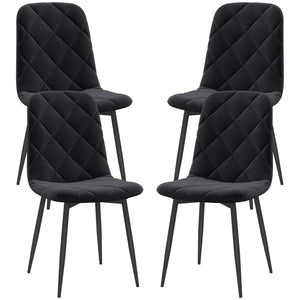 Lot de 4 chaises de salle à manger rembourrées avec pieds en acier, chaise de cuisine moderne pour salle à manger, noir