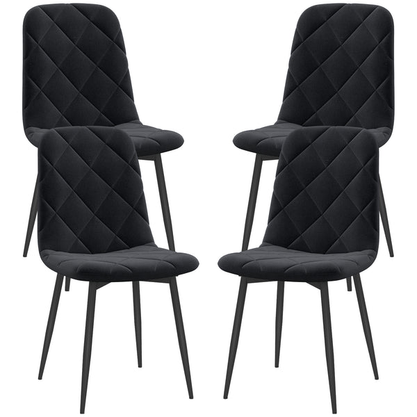 Lot de 4 chaises de salle à manger rembourrées avec pieds en acier, chaise de cuisine moderne pour salle à manger, noir